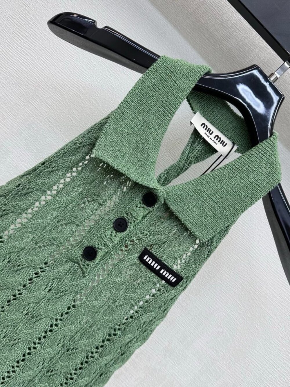 Miu Miu Green Openwork Knit Halter Vest - Picture 3 of 8
